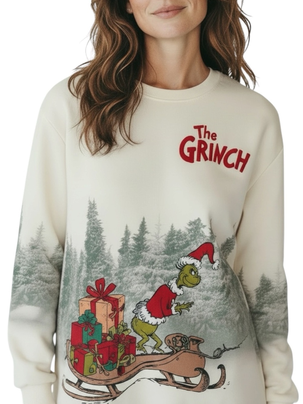 NWT THE GRINCH Grinch & Dog Holiday Sled Green Forest Print Sweatshirt Size 1X
